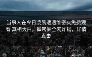 当事人在今日凌晨遭遇维密友免费观看 真相大白，微密圈全网炸锅，详情直击