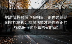 把逻辑捋顺后你会明白：别再凭感觉刷蜜桃影视：隐藏功能才是你真正的筛选器（这招真的省时间）