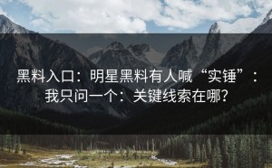 黑料入口：明星黑料有人喊“实锤”：我只问一个：关键线索在哪？